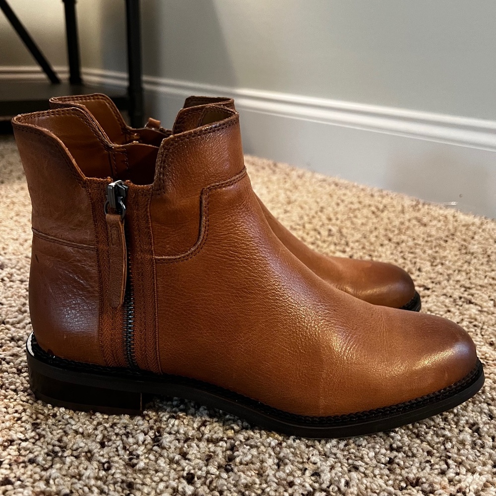 Franco Sarto Leather Booties, Size 9.5, Cognac